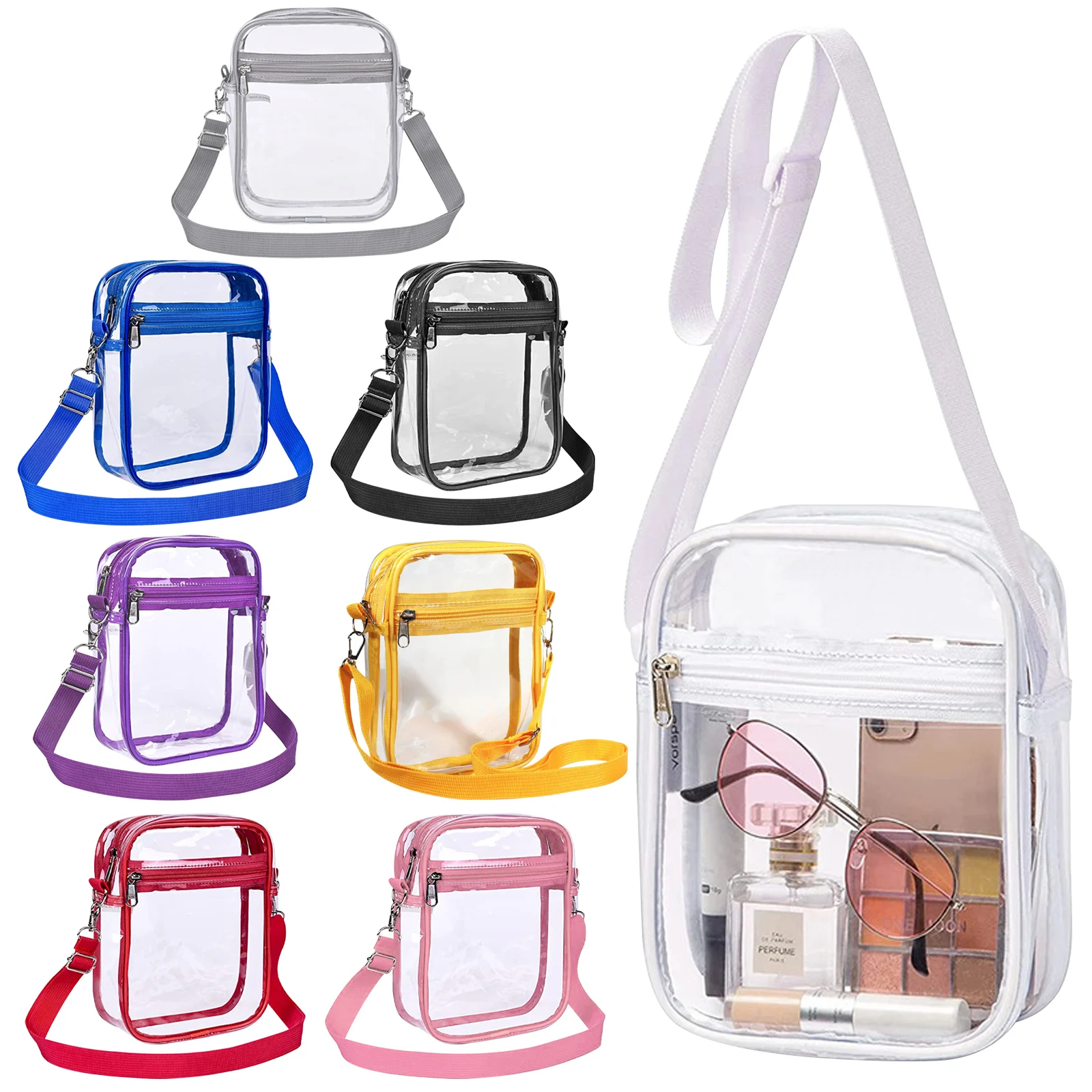 Women Bags Polene - 女性クリアショルダーバッグスタジアム承認 PVC コンサート透明財布シンプルなクロスボディバッグフロントポケット付きカジュアルハンドバッグ