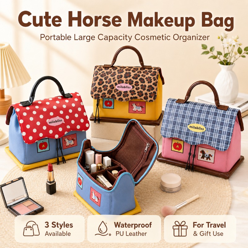 Women Vanity Bags - かわいい馬の化粧バッグ防水レザーポータブル化粧品オーガナイザー大容量トラベルバニティケースギフトバッグ女性女の子用