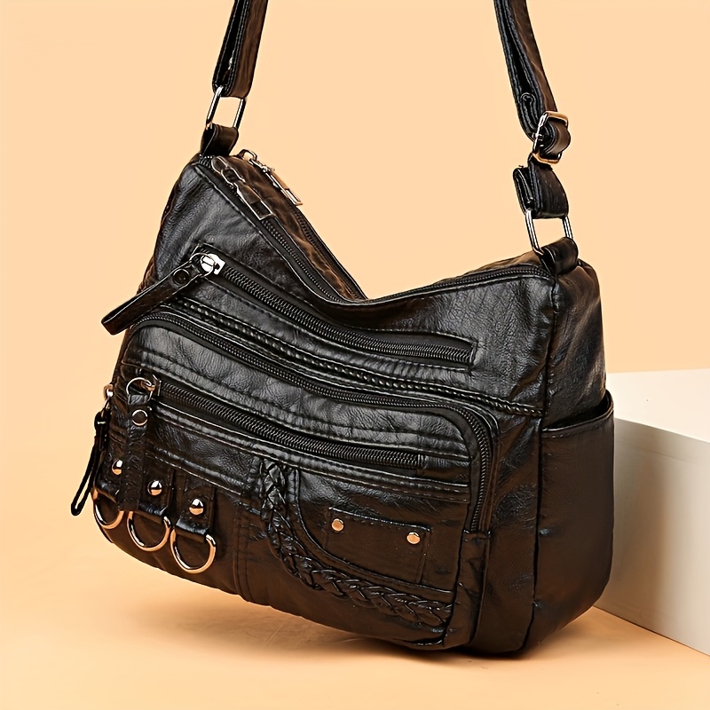 Women Bags Golden - 女性用大容量ショルダークロスボディバッグ、多層ジッパーポケット合成ハンドバッグ財布、ゴールドトーンのハードウェア付き
