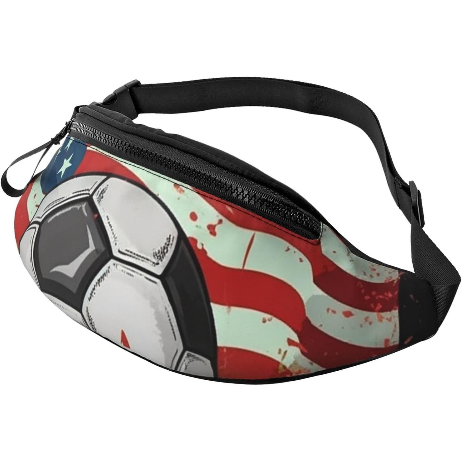 Women Bags Usa - サッカーアメリカ国旗柄ファニーパック メンズ レディース 防水ウエストバッグ 大型クロスボディベルトバッグ ランニングバムバッグ