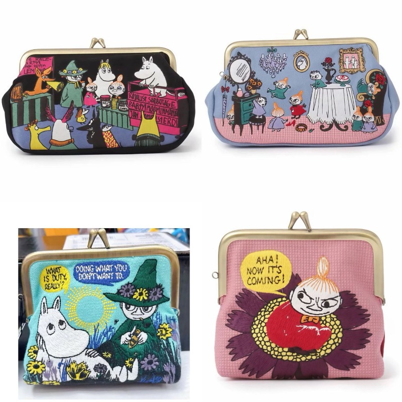 Women Bags Mini - かわいいアニメ「ムーミン」シリーズのミニコインケース。クリエイティブでキュートな漫画風のデザイン、刺繍入り。持ち運びにも便利な、上品なメイクアップバッグ。女性へのプレゼントに最適。