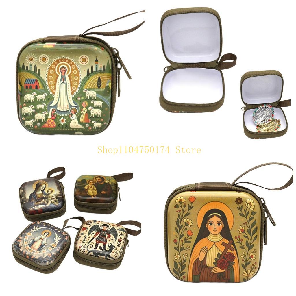 Women Bags In Sale - カトリックロザリオポーチ宗教ジュエリー収納ボックスロザリオ祈りバッグジッパー開閉小銭入れイヤリングトップセール