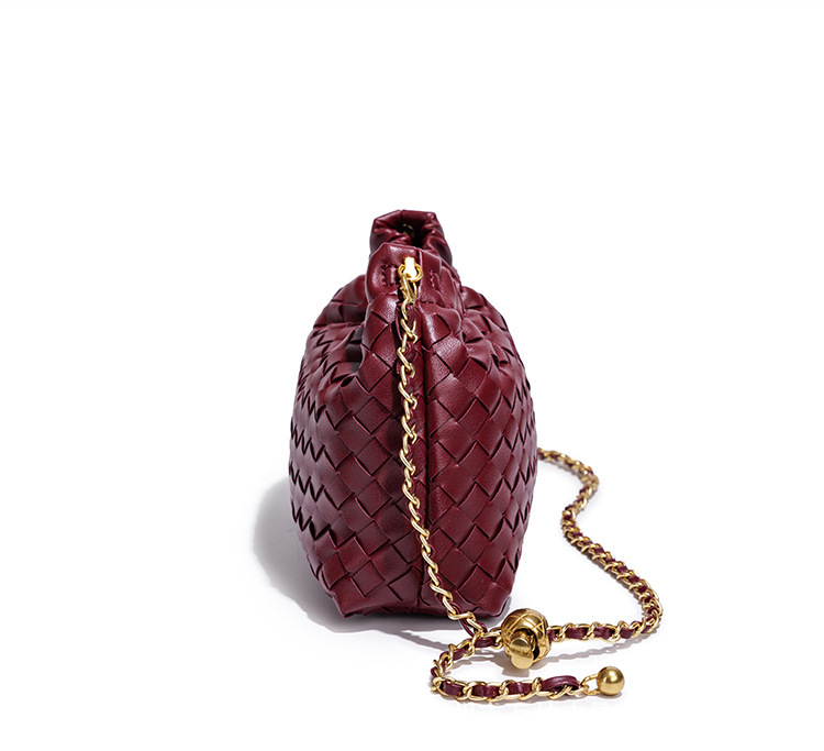 女性用織りドローストリングチェーンクロスボディバッグ、格子織 - Women Bags Golden のレビューと価格