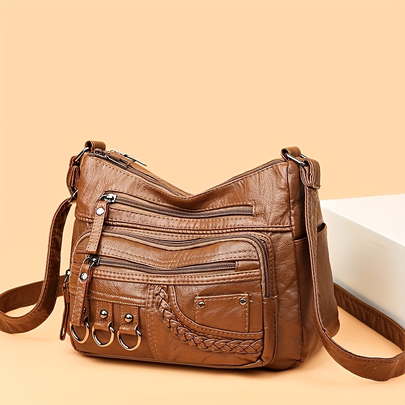 女性用大容量ショルダークロスボディバッグ、多層ジッパーポケッ - Women Bags Golden のレビューと価格