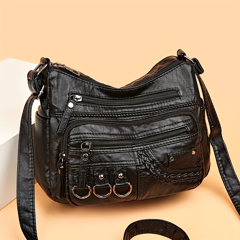女性用大容量ショルダークロスボディバッグ、多層ジッパーポケッ - Women Bags Golden のレビューと価格