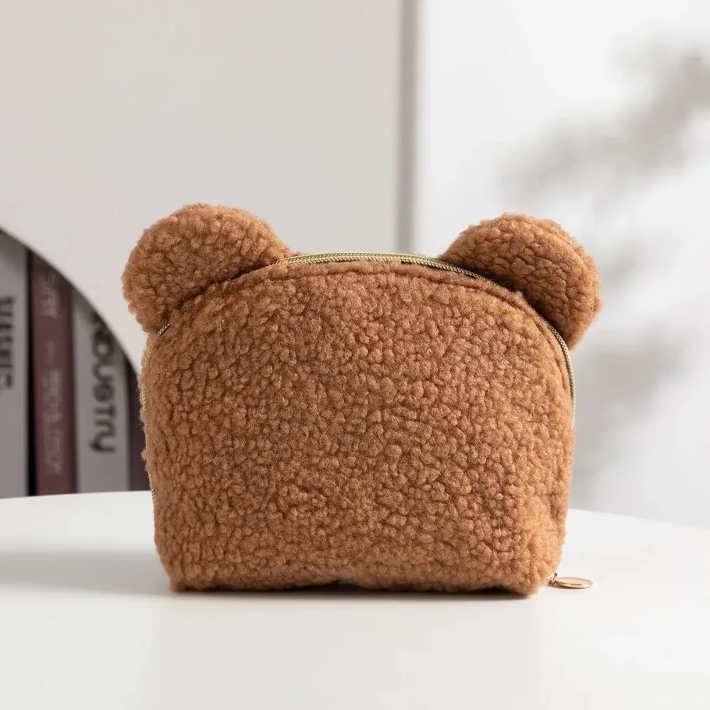 かわいいクマ耳付きシェルパメイクアップバッグ、キュートなテデ - Women Vanity Bags のレビューと価格