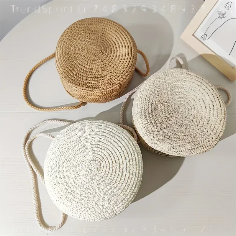 女性用丸型編み込みラタンクロスボディバッグ、手作りのストロー - Women'S Crossbody Bags のレビューと価格
