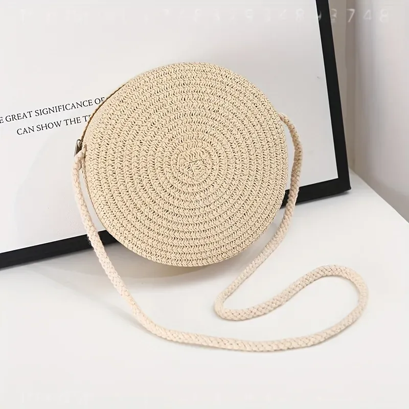 女性用丸型編み込みラタンクロスボディバッグ、手作りのストロー - Women'S Crossbody Bags のレビューと価格