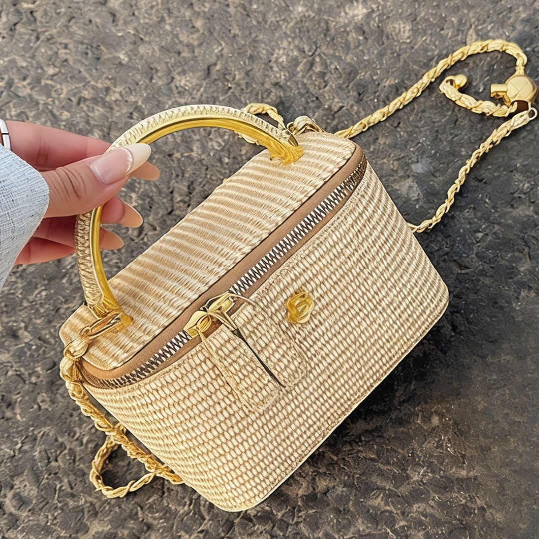 2026年新作、織り模様のボックス型バッグ。小ぶりで、チェー - Women Bags Golden のレビューと価格
